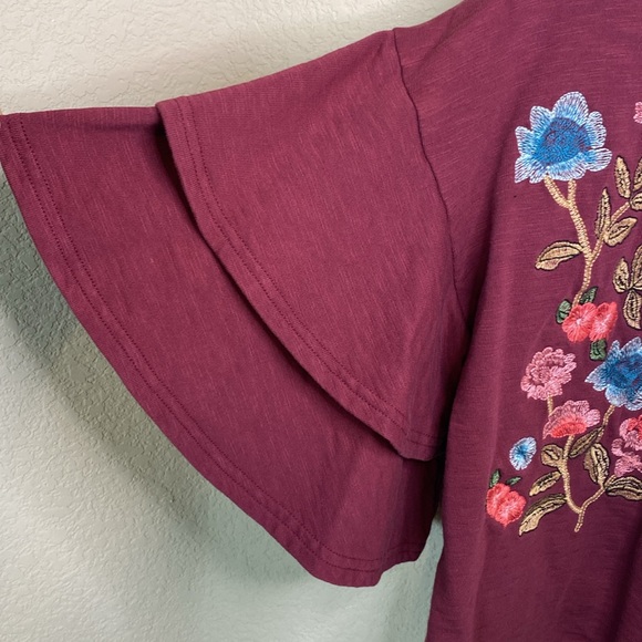Blu Pepper Ruffle Sleeve Floral Embroidered Maroon Sweater Style BA7708 M - Picture 8 of 9